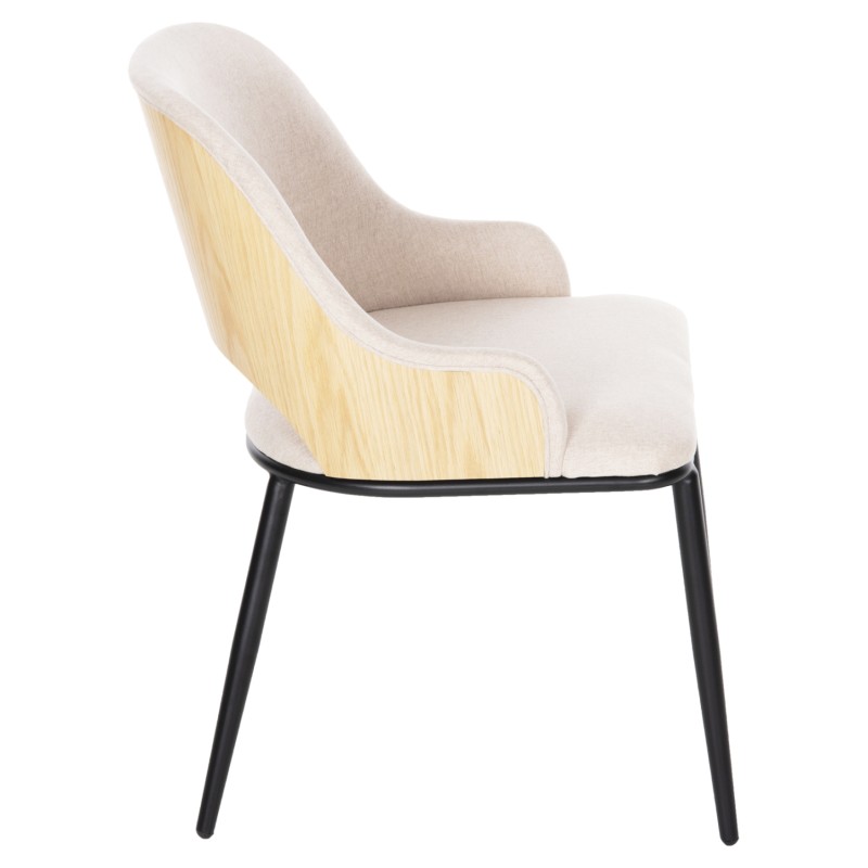 DINING CHAIR DELF FK9617.02 BEIGE FABRIC-BLACK METAL LEGS-WOODEN BACK IN OAK 48x55x76Hcm. DINING CHAIR DELF FK9617.02 BEIGE FABRIC-BLACK METAL LEGS-WOODEN BACK IN OAK 48x55x76Hcm.