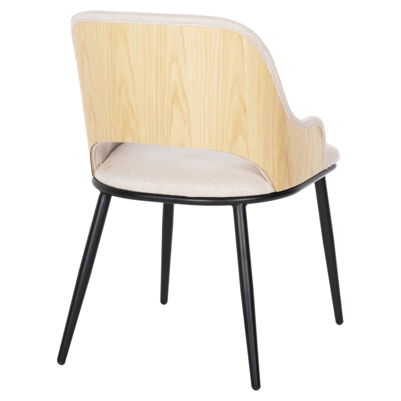DINING CHAIR DELF FK9617.02 BEIGE FABRIC-BLACK METAL LEGS-WOODEN BACK IN OAK 48x55x76Hcm. DINING CHAIR DELF FK9617.02 BEIGE FABRIC-BLACK METAL LEGS-WOODEN BACK IN OAK 48x55x76Hcm.