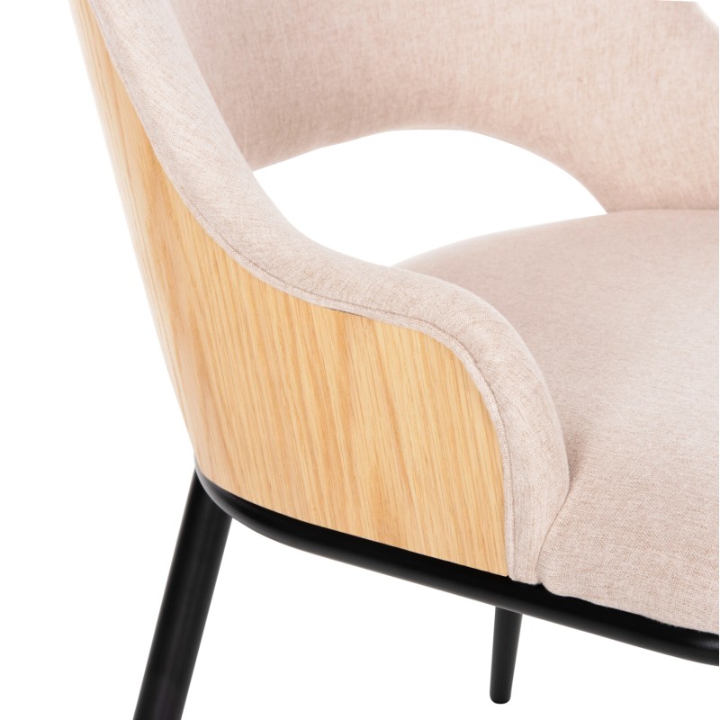 DINING CHAIR DELF FK9617.02 BEIGE FABRIC-BLACK METAL LEGS-WOODEN BACK IN OAK 48x55x76Hcm. DINING CHAIR DELF FK9617.02 BEIGE FABRIC-BLACK METAL LEGS-WOODEN BACK IN OAK 48x55x76Hcm.