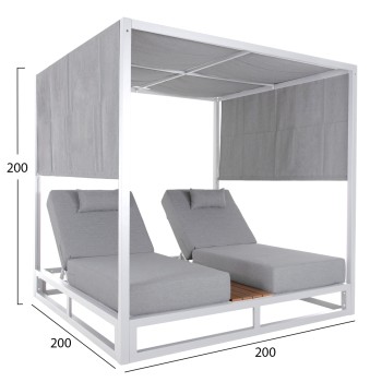 DOUBLE LOUNGE SUNBEDS IN A CUBE WITH SUNSHADES GALLANT FK6097.02 ALUMINUM IN WHITE 2x2x2m