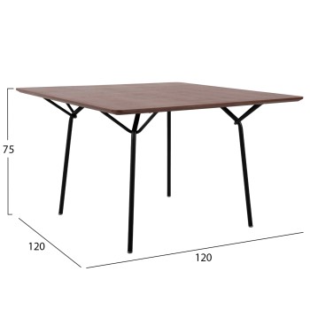 DINING TABLE SQUARE TRENK FK9614.02 MDF WITH OAK VENEER IN WALNUT-BLACK METAL LEGS 120x120x75Hcm. DINING TABLE SQUARE TRENK FK9614.02 MDF WITH OAK VENEER IN WALNUT-BLACK METAL LEGS 120x120x75Hcm.