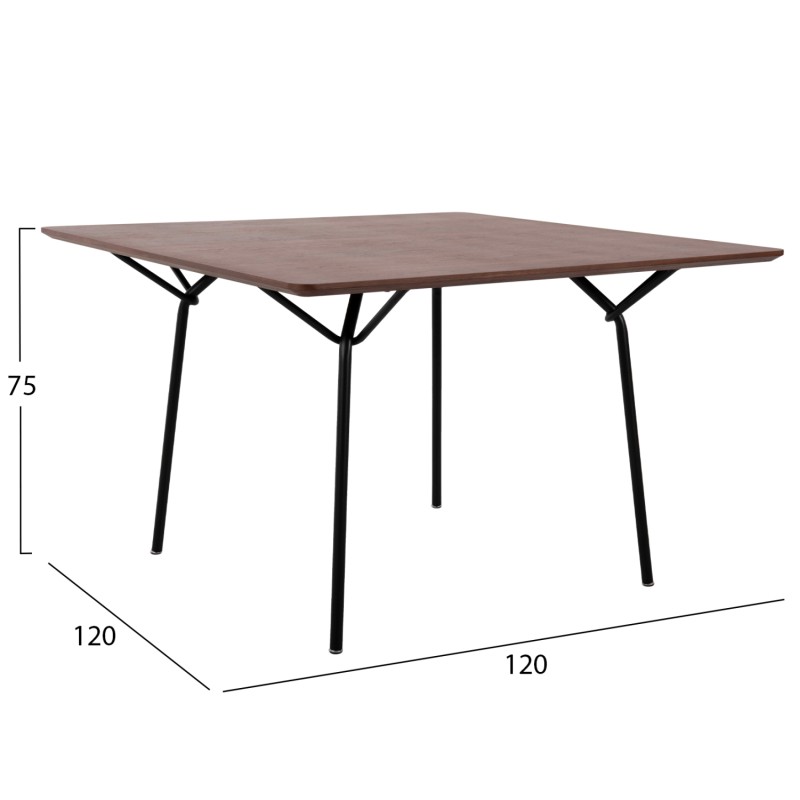 DINING TABLE SQUARE TRENK FK9614.02 MDF WITH OAK VENEER IN WALNUT-BLACK METAL LEGS 120x120x75Hcm.