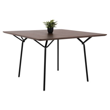DINING TABLE SQUARE TRENK FK9614.02 MDF WITH OAK VENEER IN WALNUT-BLACK METAL LEGS 120x120x75Hcm.