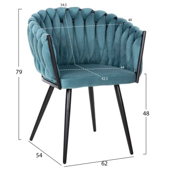 CHAIR LUANDA FK8741.05 TURQUOISE VELVET-BLACK METALLIC LEGS 62x54x79Hcm. CHAIR LUANDA FK8741.05 TURQUOISE VELVET-BLACK METALLIC LEGS 62x54x79Hcm.