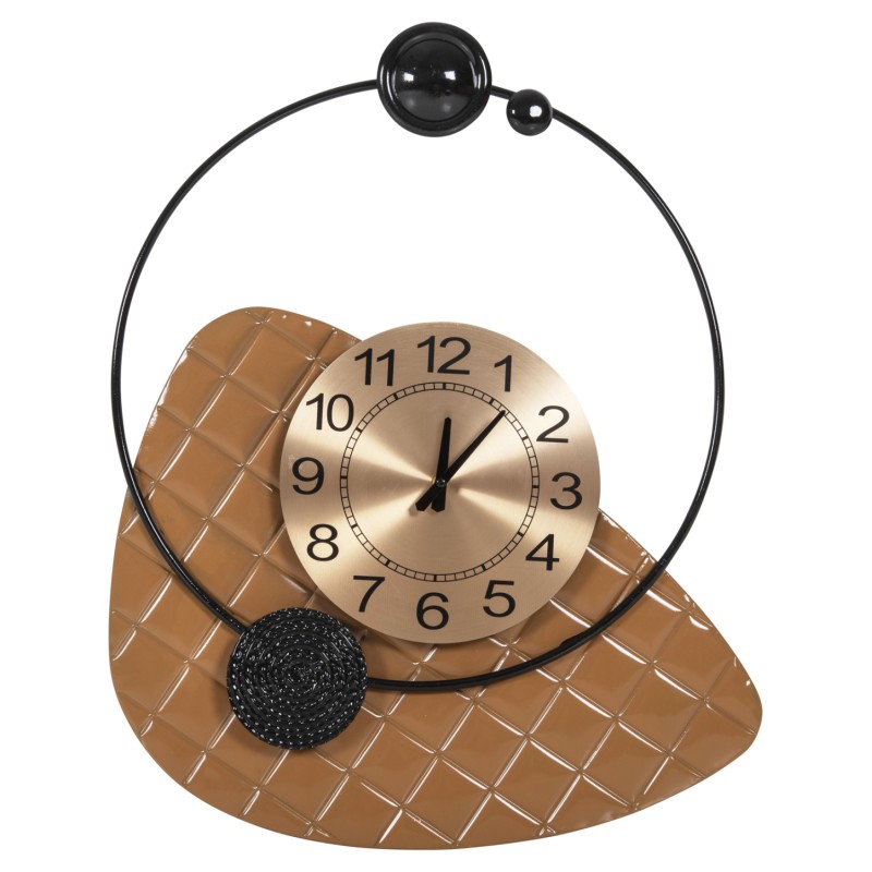 WALL CLOCK FK4204 METAL IN GOLD WITH BLACK POINTERS 50x63cm. WALL CLOCK FK4204 METAL IN GOLD WITH BLACK POINTERS 50x63cm.