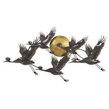 WALL DECOR METALLIC FK4208 BIRDS IN GREY-GOLD 90x46Hcm.