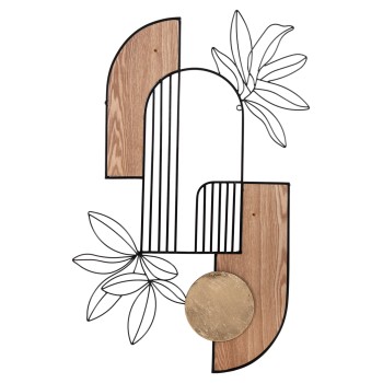 WALL DECORATION FK4218 NATURAL WOOD COLOR-BLACK METAL 66x100Hcm.