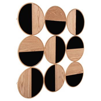 WALL DECORATION FK4197 METAL IN GOLD-MDF IN NATURAL AND GLOSSY BLACK 90x90cm.