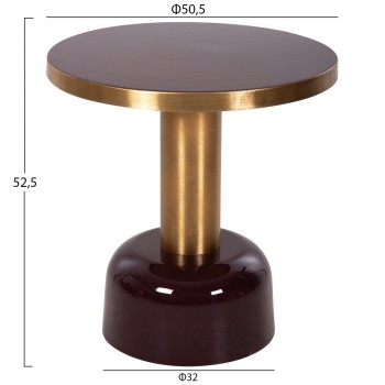 SIDE TABLE ERODE FK4242.06 METAL IN CHERRY RED-GOLD Φ50,5x52,5Hcm.