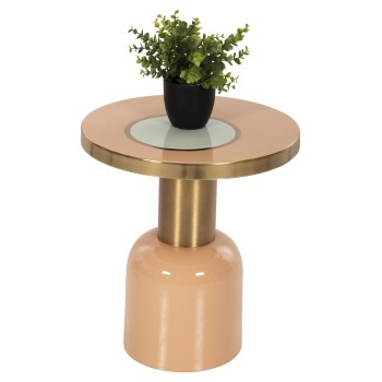 SIDE TABLE ERODE FK4249.08 METAL IN WARM PINK-GOLD-BEIGE Φ40,5x45,5Hcm.