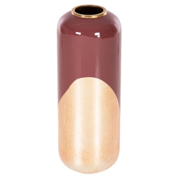DECORATIVE FLOOR VASE RAKSASA FK4232.06 METAL IN CHERRY RED-GOLD PEARL Φ24x69Hcm.