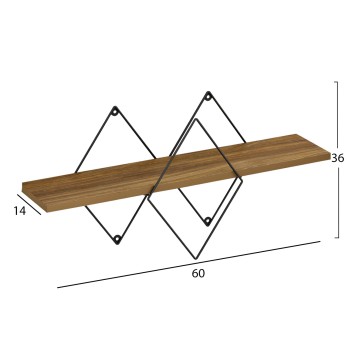 WALL SHELF CHANTRIA FK8934.11 MELAMINE IN OAK COLOR-METAL IN BLACK 60x14x36Hcm. WALL SHELF CHANTRIA FK8934.11 MELAMINE IN OAK COLOR-METAL IN BLACK 60x14x36Hcm.