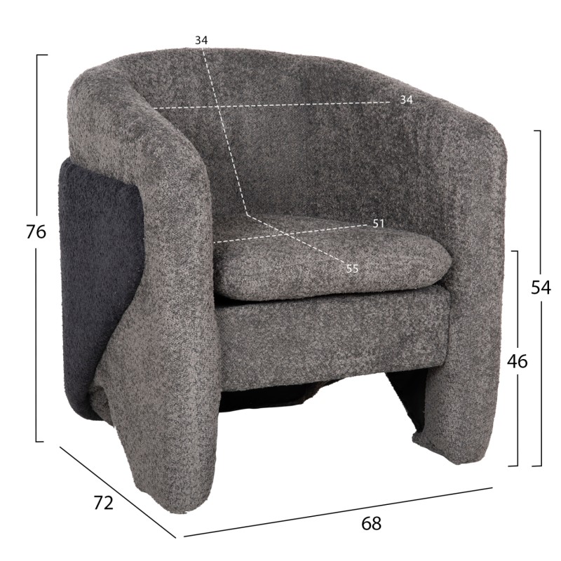 ARMCHAIR DOPER FK9590.01 BOUCLE FABRIC GREY-ANTHRACITE BLUE 68x72x76Hcm. ARMCHAIR DOPER FK9590.01 BOUCLE FABRIC GREY-ANTHRACITE BLUE 68x72x76Hcm.