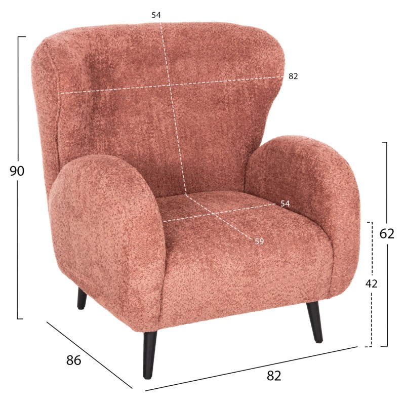 ARMCHAIR KRYLY FK9593.02 PINK BOUCLE FABRIC-BLACK WOODEN LEGS 83x87x89Hcm. ARMCHAIR KRYLY FK9593.02 PINK BOUCLE FABRIC-BLACK WOODEN LEGS 83x87x89Hcm.