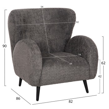ARMCHAIR KRYLY FK9593.01 GREY BOUCLE FABRIC-BLACK WOODEN LEGS 83x87x89Hcm. ARMCHAIR KRYLY FK9593.01 GREY BOUCLE FABRIC-BLACK WOODEN LEGS 83x87x89Hcm.