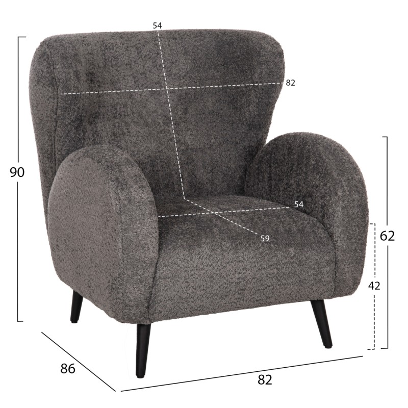 ARMCHAIR KRYLY FK9593.01 GREY BOUCLE FABRIC-BLACK WOODEN LEGS 83x87x89Hcm. ARMCHAIR KRYLY FK9593.01 GREY BOUCLE FABRIC-BLACK WOODEN LEGS 83x87x89Hcm.