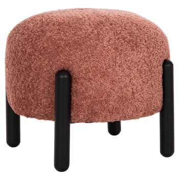 STOOL ROUND EWAN FK9596.02 PINK BOUCLE FABRIC-BLACK METAL LEGS Φ45x36Hcm.