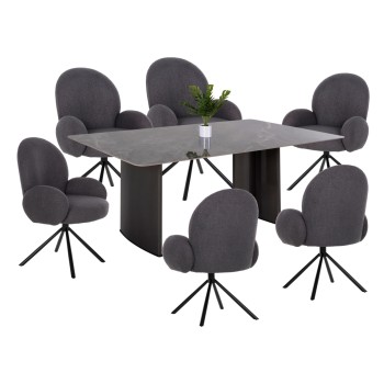 DINING SET INDOORS 7PCS FK11961 TABLE HEFF & 6 ARMCHAIRS WINON