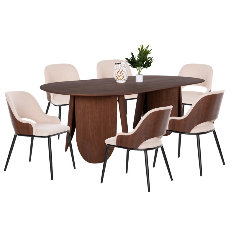 DINING SET 7PCS FK11967 TABLE OVAL DENTY & 6 CHAIRS DELF(BEIGE) DINING SET 7PCS FK11967 TABLE OVAL DENTY & 6 CHAIRS DELF(BEIGE)