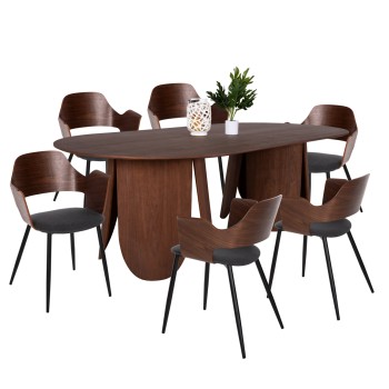 DINING SET INDOOR 7PCS FK11968 TABLE DENTY OVAL & 6 CHAIRS VELP(GREY)