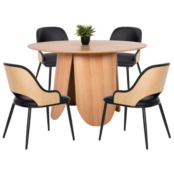 DINING SET 5PCS FK11971 TABLE DENTY & 4 CHAIRS DELF(OAK-BLACK)