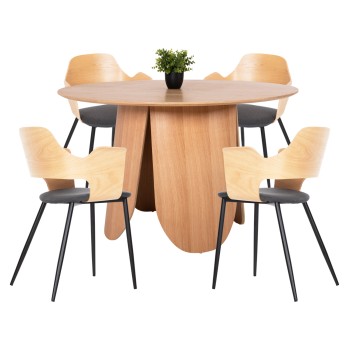DINING SET 5PCS FK11972 TABLE DENTY & 4 CHAIRS VELP (OAK-GREY)