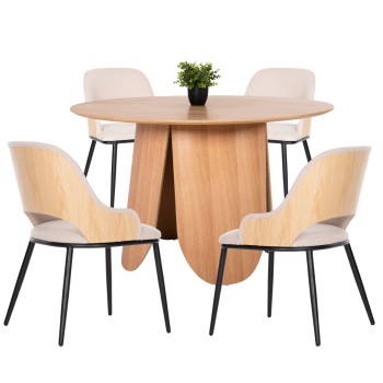 DINING SET 5PCS FK11973 TABLE DENTY & 4 CHAIRS DELF (OAK-BEIGE)