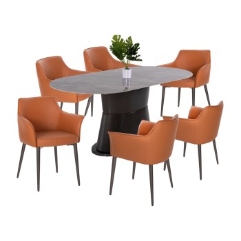 DINING SET 7PCS FK11974 TABLE BENT & 6 ARMCHAIRS HELM(CAMEL)