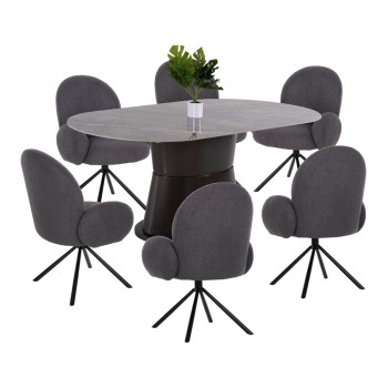 DINING SET 7PCS FK11975 TABLE BENT & 6 ARMCHAIRS WINON(GREY)