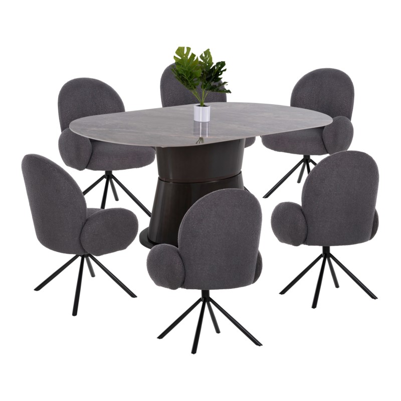 DINING SET 7PCS FK11975 TABLE BENT & 6 ARMCHAIRS WINON(GREY) DINING SET 7PCS FK11975 TABLE BENT & 6 ARMCHAIRS WINON(GREY)