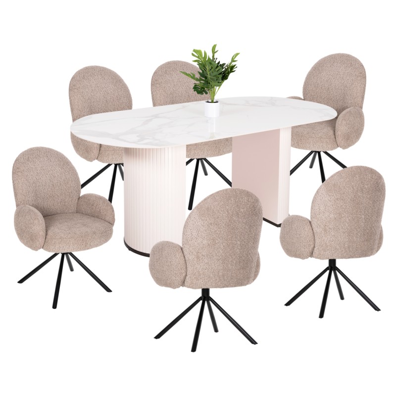 DINING SET 7PCS FK11976 TABLE CORBY & 6 ARMCHAIRS WINON(BEIGE) DINING SET 7PCS FK11976 TABLE CORBY & 6 ARMCHAIRS WINON(BEIGE)