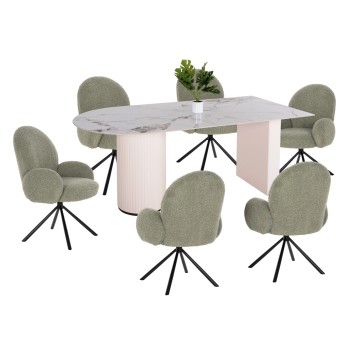 DINING SET 7PCS FK11977 TABLE CERAMUS & 6 ARMCHAIRS WINON