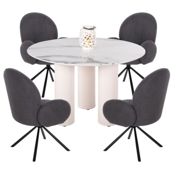 DINING SET 5PCS FK11978 TABLE DORIK & 4 ARMCHAIRS WINON(GREY)