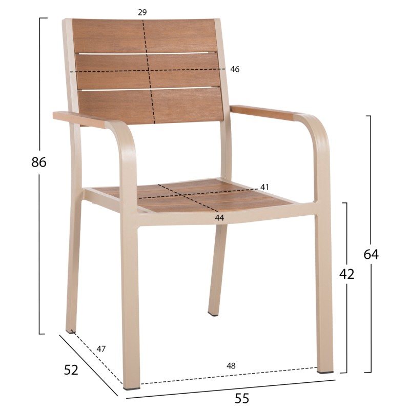 ARMCHAIR ALUMINUM SAGA FK5127.04 CHAMPAGNE-COLORED WITH POLYWOOD SEAT AND BACKREST 55x52x86Hcm. ARMCHAIR ALUMINUM SAGA FK5127.04 CHAMPAGNE-COLORED WITH POLYWOOD SEAT AND BACKREST 55x52x86Hcm.