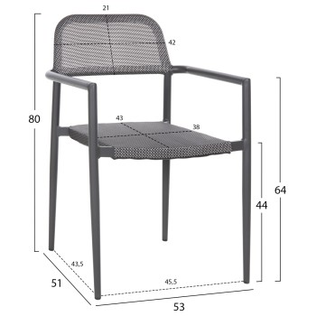 ALUMINUM ARMCHAIR RONNY FK5998.01 GREY FRAME & GREY TEXTILENE 53x51x80Hcm. ALUMINUM ARMCHAIR RONNY FK5998.01 GREY FRAME & GREY TEXTILENE 53x51x80Hcm.