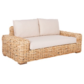 OUTDOOR SOFA 2-SEATER TROPEL FK9809 MANGO WOOD-RATTAN NATURAL COLOR-WHITE CUSHIONS 192x88x70-85Hcm.