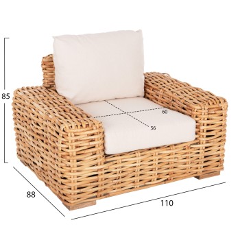 OUTDOOR LOUNGER TROPEL FK9810 MANGO WOOD-RATTAN NATURAL-WHITE CUSHIONS 110x88x70-85Hcm. OUTDOOR LOUNGER TROPEL FK9810 MANGO WOOD-RATTAN NATURAL-WHITE CUSHIONS 110x88x70-85Hcm.