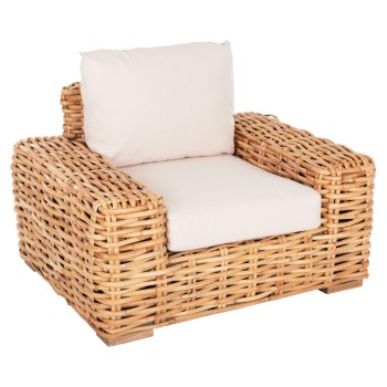 OUTDOOR LOUNGER TROPEL FK9810 MANGO WOOD-RATTAN NATURAL-WHITE CUSHIONS 110x88x70-85Hcm.