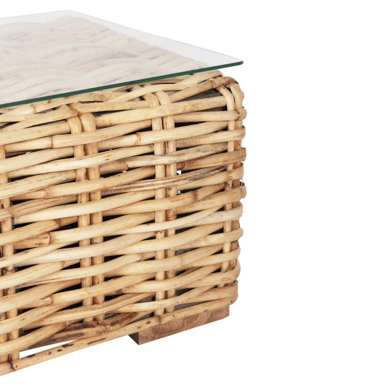 OUTDOOR COFFEE TABLE TROPEL FK9811 MANGO WOOD-NATURAL RATTAN-SAFETY GLASS 110x60x40Hcm. OUTDOOR COFFEE TABLE TROPEL FK9811 MANGO WOOD-NATURAL RATTAN-SAFETY GLASS 110x60x40Hcm.