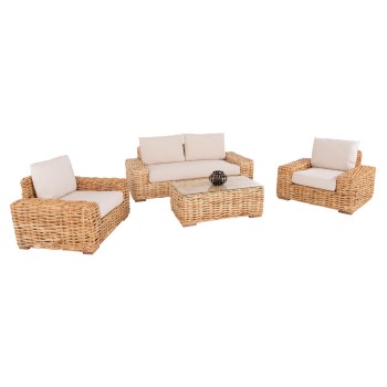 OUTDOOR LOUNGE SET 4PCS TROPEL FK11940 NATURAL RATTAN-2SEATER SOFA-2 ARMCHAIRS-COFFEE TABLE