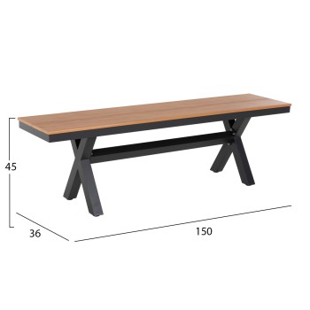 ALUMINUM BENCH TAWNEE FK6038.01 ANTHRACITE WITH POLYWOOD SEAT IN NATURAL WOOD COLOR 150x36x45Hcm. ALUMINUM BENCH TAWNEE FK6038.01 ANTHRACITE WITH POLYWOOD SEAT IN NATURAL WOOD COLOR 150x36x45Hcm.