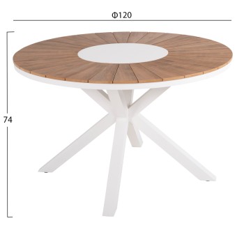 OUTDOOR ROUND TABLE MORIL FK6041.02 ALUMINUM IN WHITE-POLYWOOD IN NATURAL WOOD Φ120cm. OUTDOOR ROUND TABLE MORIL FK6041.02 ALUMINUM IN WHITE-POLYWOOD IN NATURAL WOOD Φ120cm.
