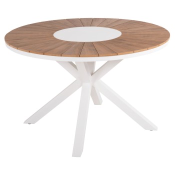 OUTDOOR ROUND TABLE MORIL FK6041.02 ALUMINUM IN WHITE-POLYWOOD IN NATURAL WOOD Φ120cm.