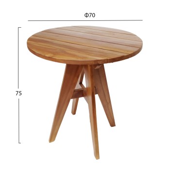 OUTDOOR ROUND TABLE LEO FK9917 SOLID TEAK WOOD IN NATURAL Φ70x75Hcm. OUTDOOR ROUND TABLE LEO FK9917 SOLID TEAK WOOD IN NATURAL Φ70x75Hcm.