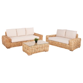 OUTDOOR LOUNGE SET 3PCS TROPEL FK11941 NATURAL RATTAN-WHITE CUSHIONS