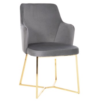ARMCHAIR TRIANA FK9278.11 GREY VELVET WITH GOLD METAL LEGS 54,5x60,5x85,5Hcm.