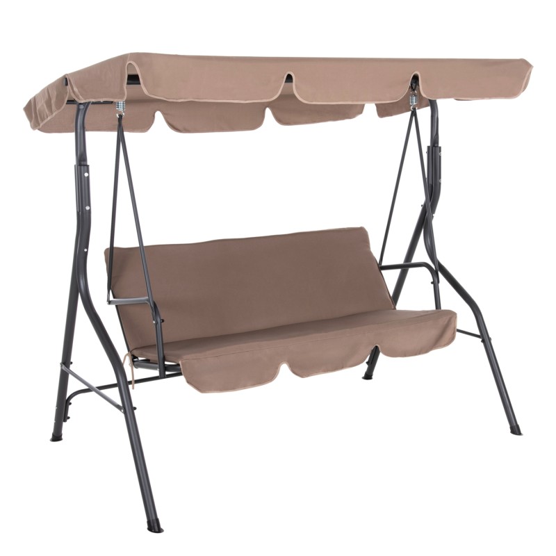PORCH SWINGER 3-SEATER WITH SUNSHIELD LIKID FK5979.02 METAL GREY- FABRIC IN BROWN 174x110x200Hcm. PORCH SWINGER 3-SEATER WITH SUNSHIELD LIKID FK5979.02 METAL GREY- FABRIC IN BROWN 174x110x200Hcm.