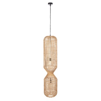 CEILING PENDANT LAMP FK4345 CYLINDRICAL-PAPER ROPE ΙΝ SAND BEIGE-2 BULBS Φ30,5x132Hcm.