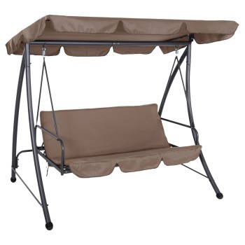 PORCH SWINGER-BED 3-SEATER LIKID FK5980.02 METAL FRAME IN GREY-FABRIC IN LIGHT BROWN 194x119x210Hcm.