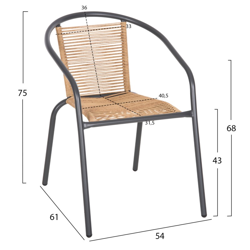 ARMCHAIR SWIFTER FK5969.02 METAL IN GREY-SYNTHETIC RATTAN IN NATURAL 54x61x75Hcm. ARMCHAIR SWIFTER FK5969.02 METAL IN GREY-SYNTHETIC RATTAN IN NATURAL 54x61x75Hcm.